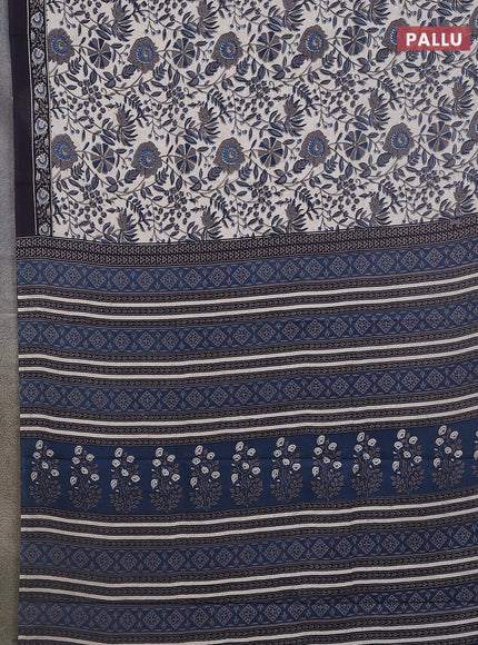 Jaipur cotton saree teal blue and black with allover prints and printed border