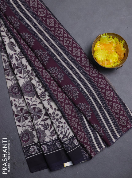 Jaipur cotton saree beige and black with allover prints and printed border