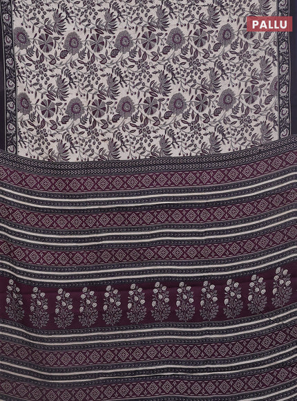 Jaipur cotton saree beige and black with allover prints and printed border