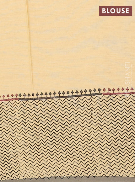 Jaipur cotton saree sandal and grey with allover butta prints and zig zag printed border