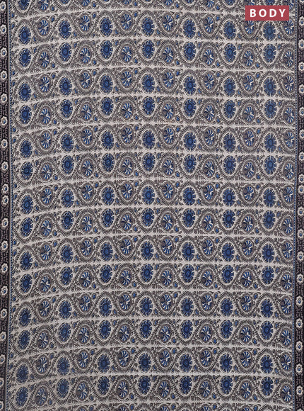 Jaipur cotton saree peacock blue and black with allover prints and printed border