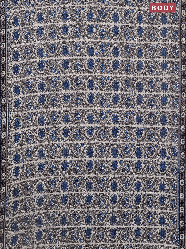 Jaipur cotton saree peacock blue and black with allover prints and printed border