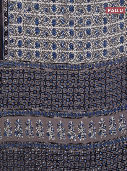 Jaipur cotton saree peacock blue and black with allover prints and printed border