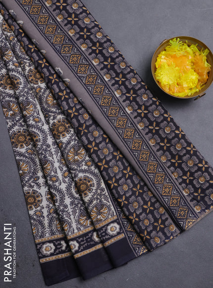 Jaipur cotton saree mustard yellow and black with allover prints and printed border