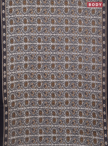 Jaipur cotton saree mustard yellow and black with allover prints and printed border