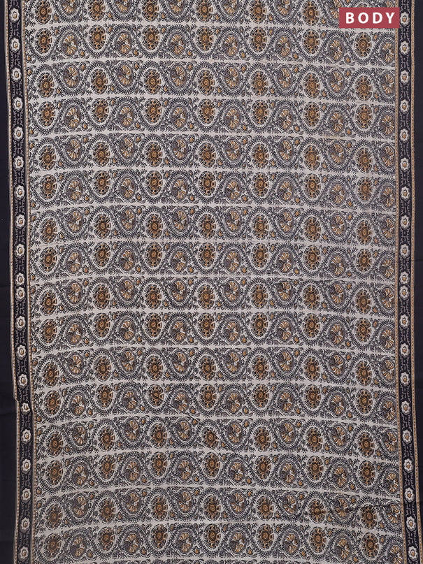 Jaipur cotton saree mustard yellow and black with allover prints and printed border