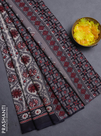 Jaipur cotton saree maroon and black with allover prints and printed border