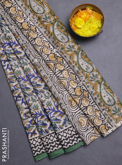 Jaipur cotton saree beige rust shade and green black with allover kalamkari prints and printed border