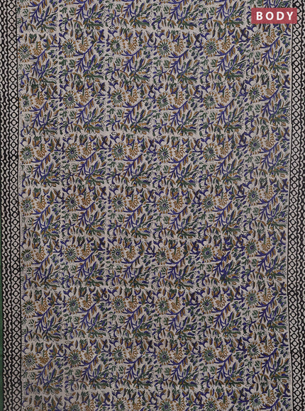 Jaipur cotton saree beige rust shade and green black with allover kalamkari prints and printed border