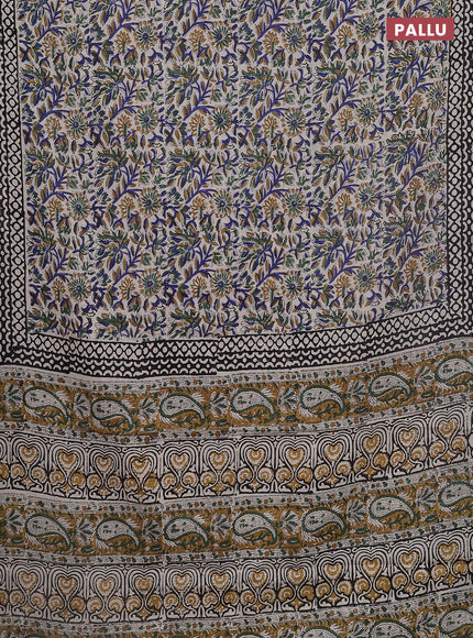Jaipur cotton saree beige rust shade and green black with allover kalamkari prints and printed border
