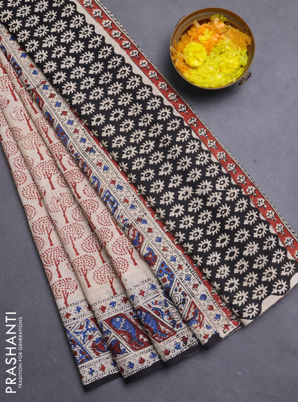 Jaipur cotton saree beige rust shade and black with allover prints and printed border