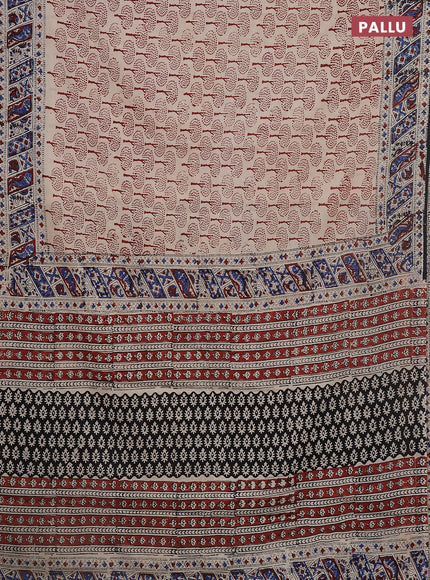 Jaipur cotton saree beige rust shade and black with allover prints and printed border
