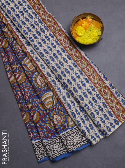 Jaipur cotton saree blue and black with allover kalamkari prints and printed border
