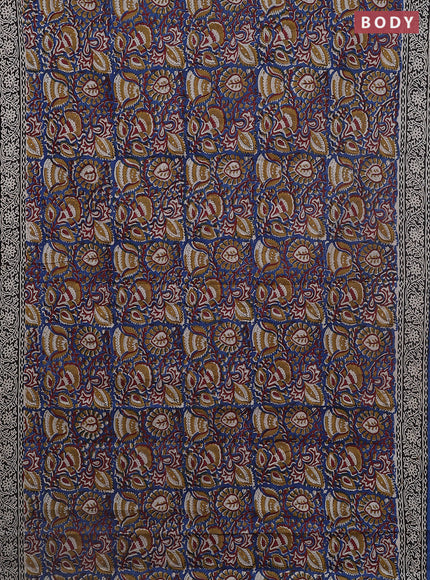 Jaipur cotton saree blue and black with allover kalamkari prints and printed border