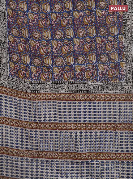 Jaipur cotton saree blue and black with allover kalamkari prints and printed border