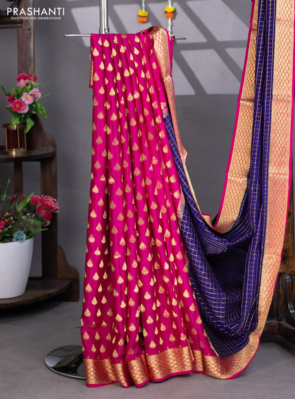 Pure mysore silk partly saree deep violet and pink with allover zari woven checked pattern and zari woven border