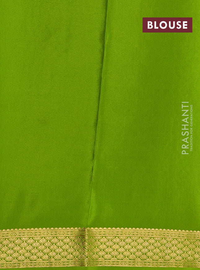 Pure mysore silk partly saree peach pink and light green with allover zari woven checked pattern and zari woven border