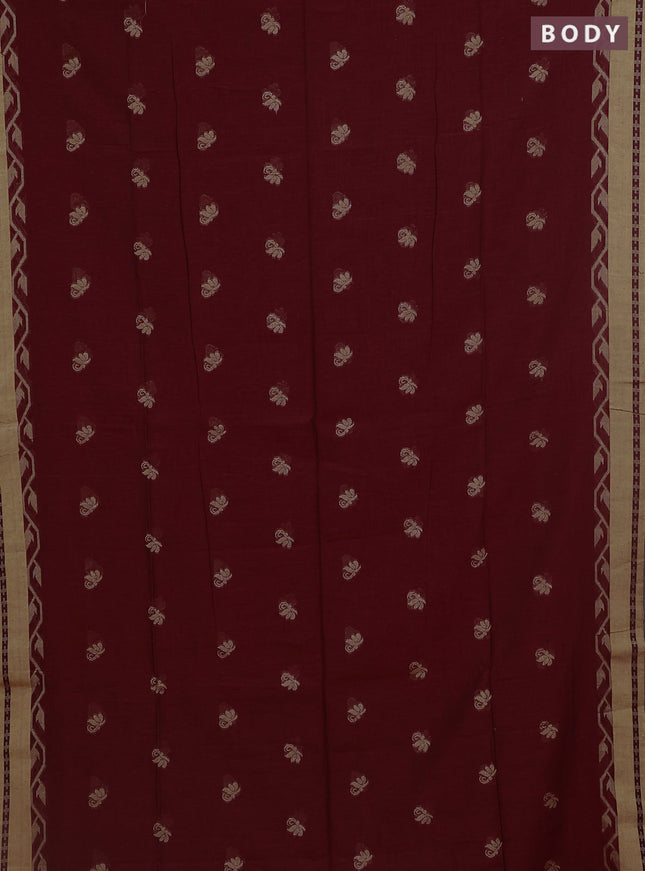 Khadi cotton saree maroon and sandal with allover thread woven buttas and thread woven border