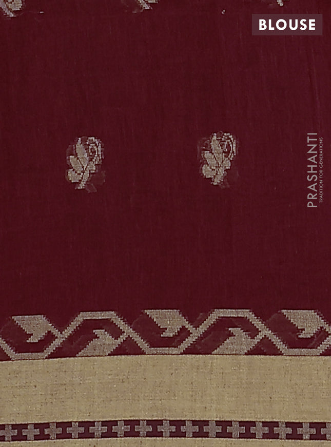 Khadi cotton saree maroon and sandal with allover thread woven buttas and thread woven border