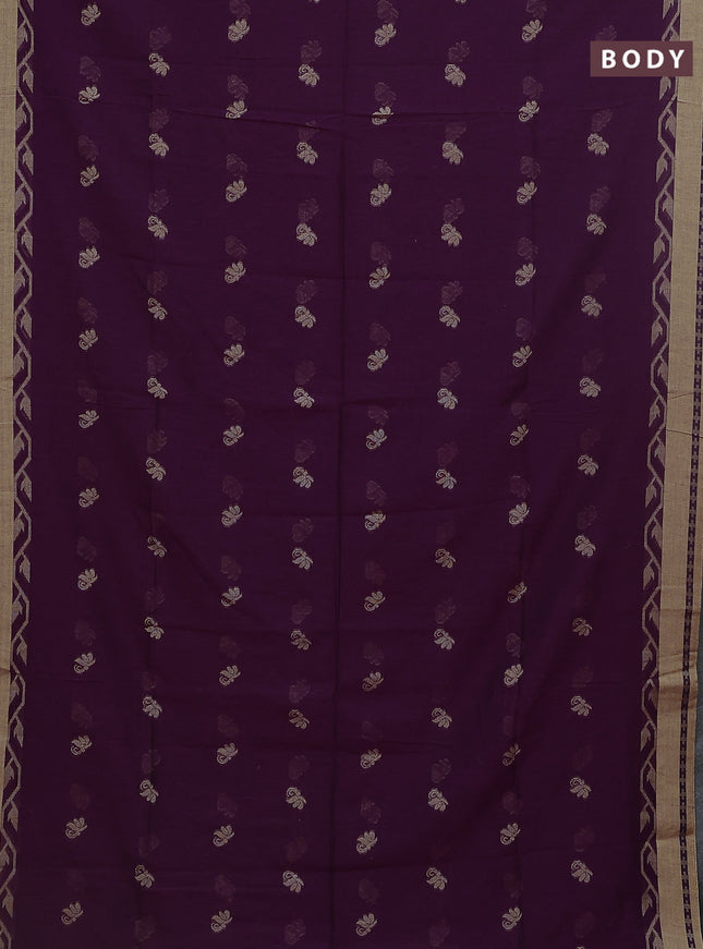 Khadi cotton saree purple and sandal with allover thread woven buttas and thread woven border