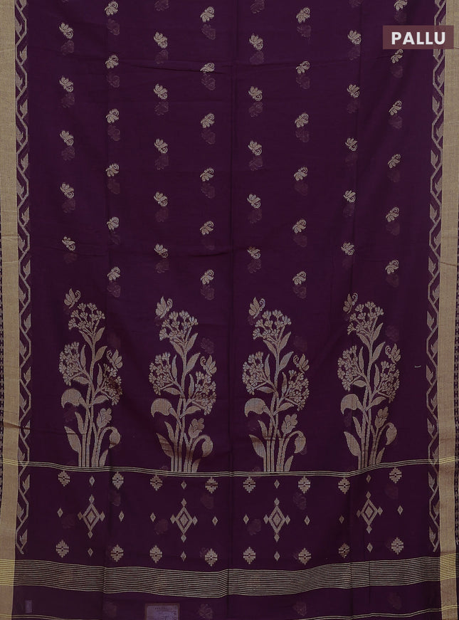 Khadi cotton saree purple and sandal with allover thread woven buttas and thread woven border
