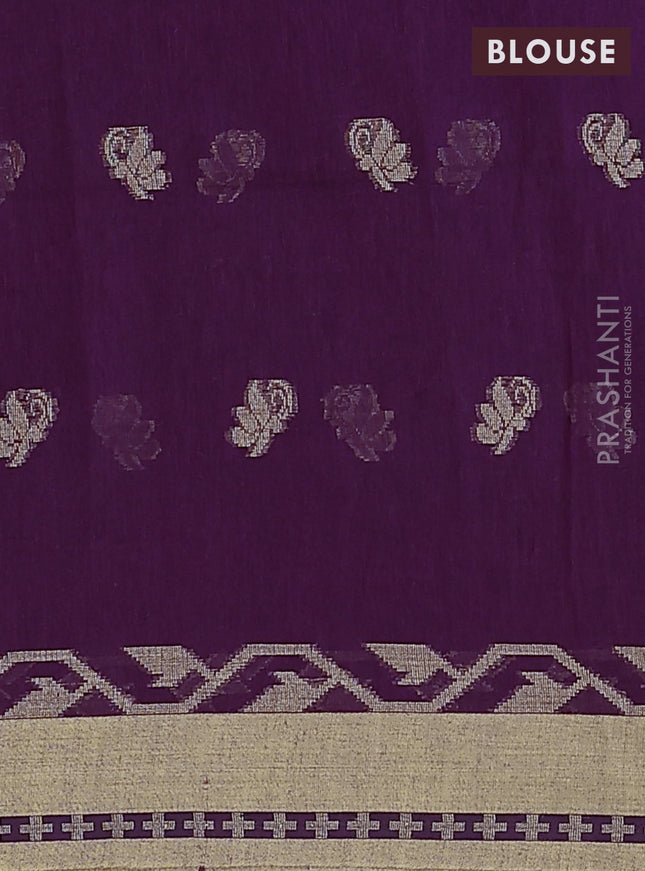 Khadi cotton saree purple and sandal with allover thread woven buttas and thread woven border