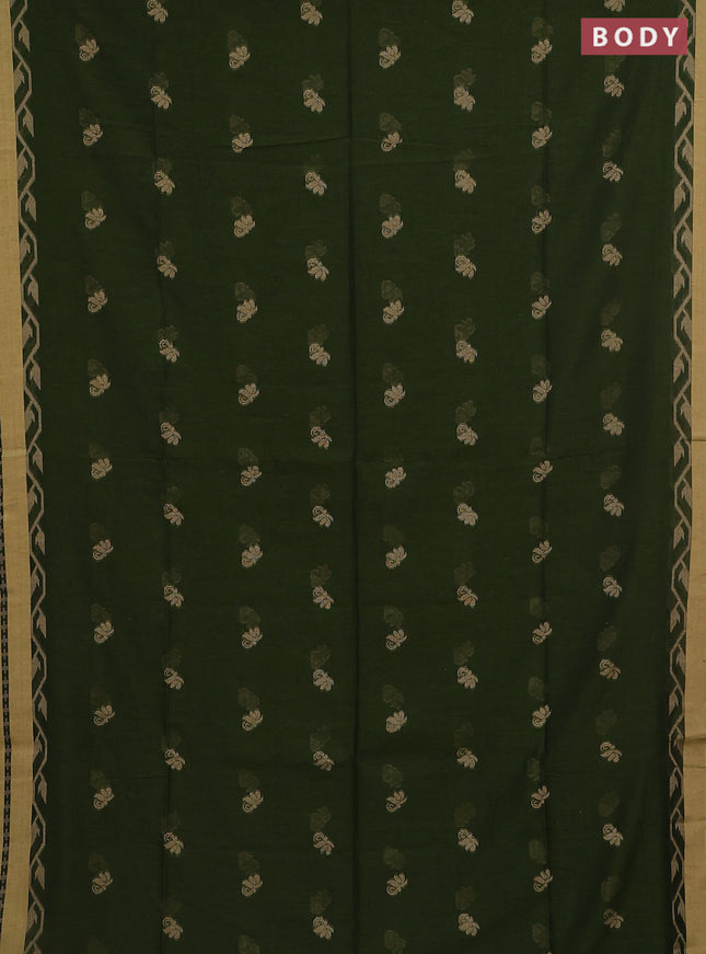 Khadi cotton saree green and sandal with allover thread woven buttas and thread woven border