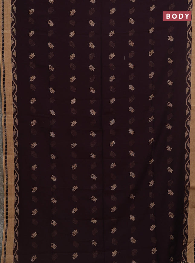 Khadi cotton saree deep maroon and sandal with allover thread woven buttas and thread woven border