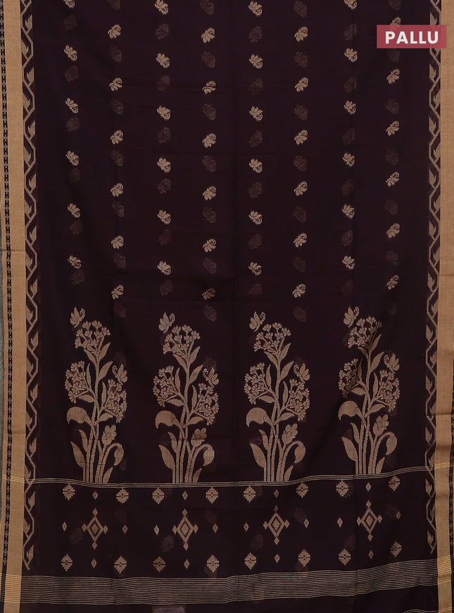 Khadi cotton saree deep maroon and sandal with allover thread woven buttas and thread woven border