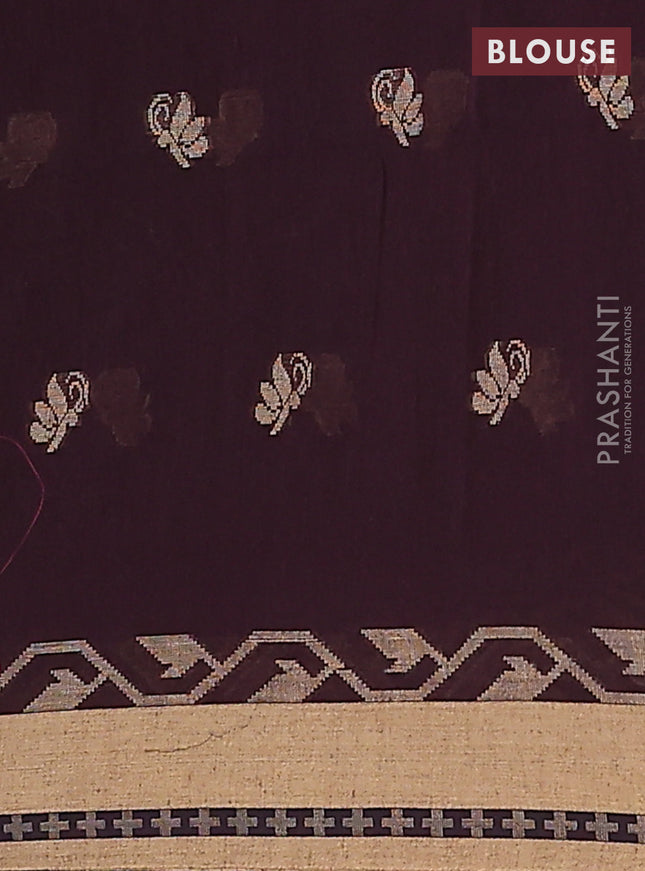 Khadi cotton saree deep maroon and sandal with allover thread woven buttas and thread woven border