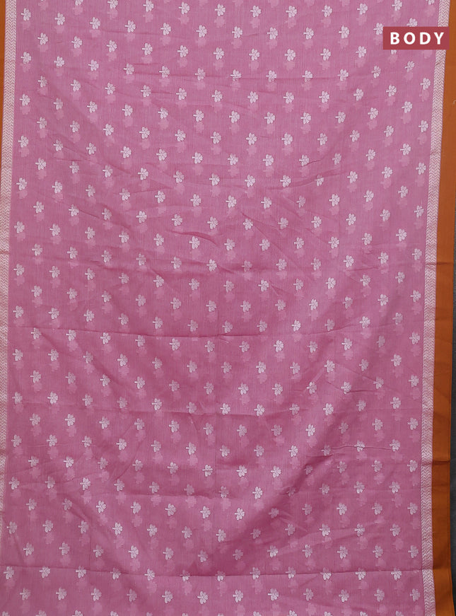 Khadi cotton saree pastel pink and dark mustard with allover floral thread woven buttas and thread woven border