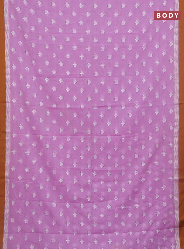 Khadi cotton saree lottus pink and dark mustard with allover floral thread woven buttas and thread woven border