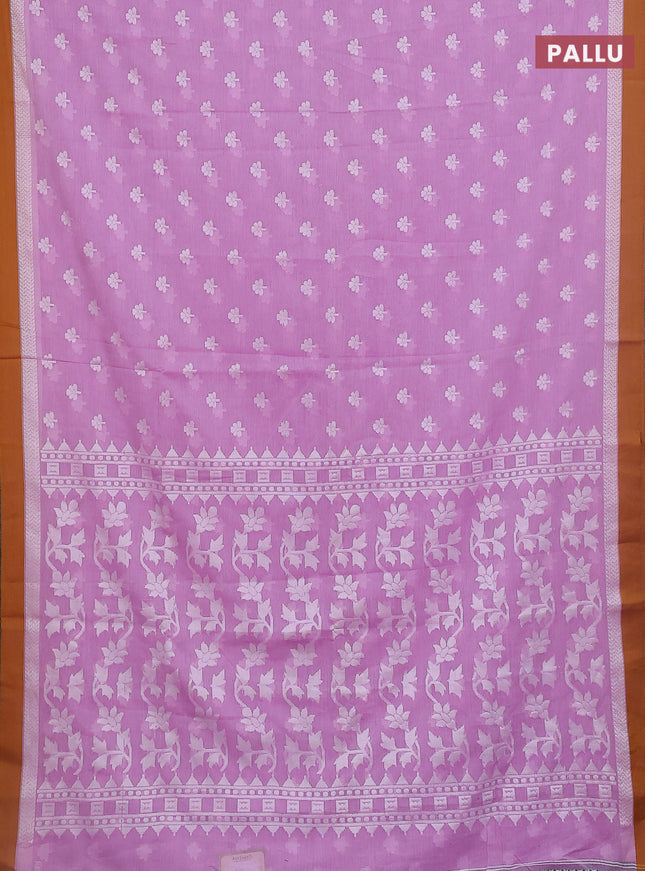 Khadi cotton saree lottus pink and dark mustard with allover floral thread woven buttas and thread woven border