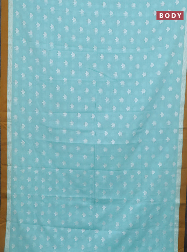 Khadi cotton saree teal shade and dark mustard with allover floral thread woven buttas and thread woven border
