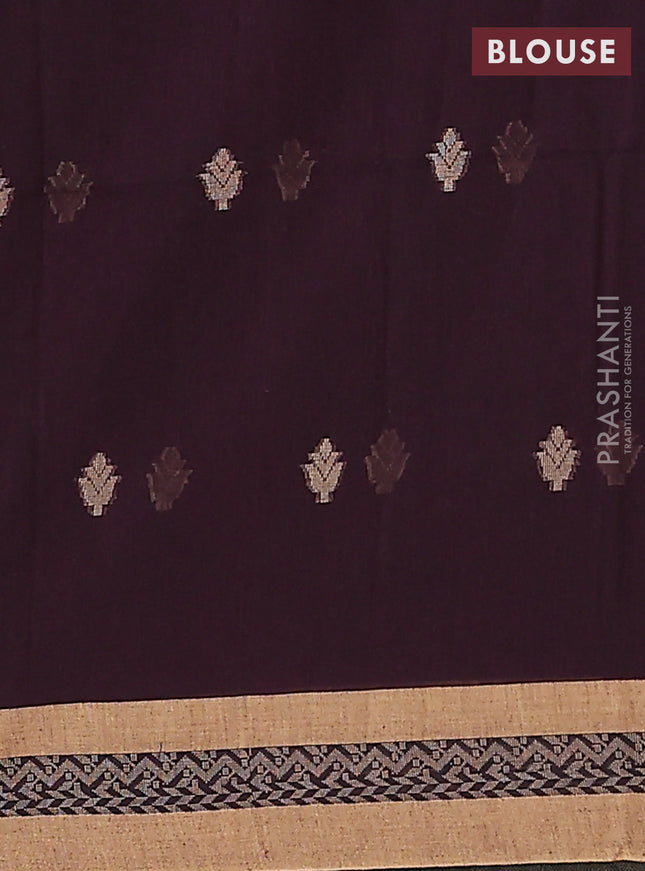 Khadi cotton saree deep maroon and sandal with allover thread woven buttas and thread woven border