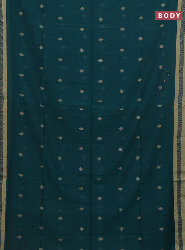 Khadi cotton saree peacock green and sandal with allover thread woven buttas and thread woven border