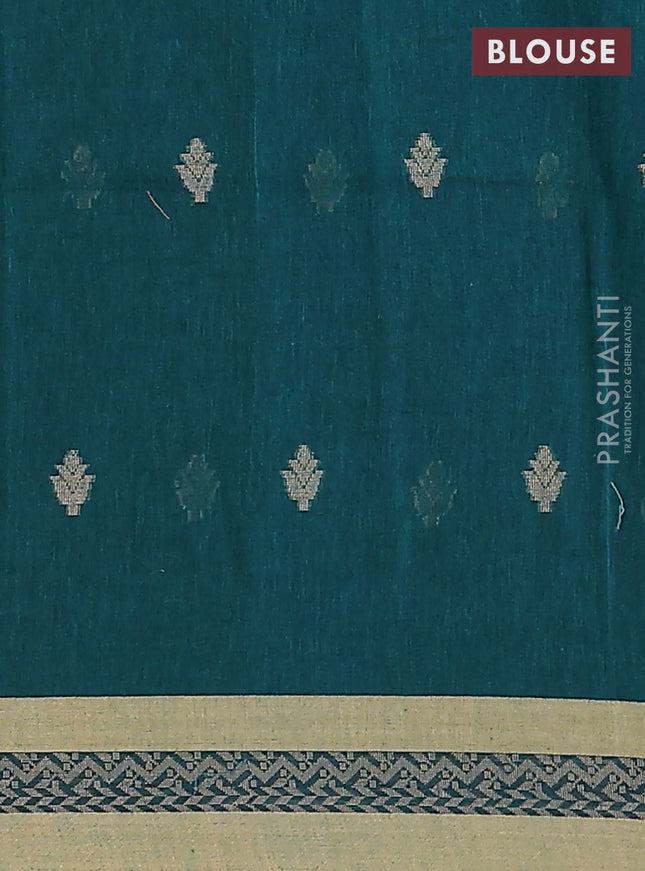 Khadi cotton saree peacock green and sandal with allover thread woven buttas and thread woven border