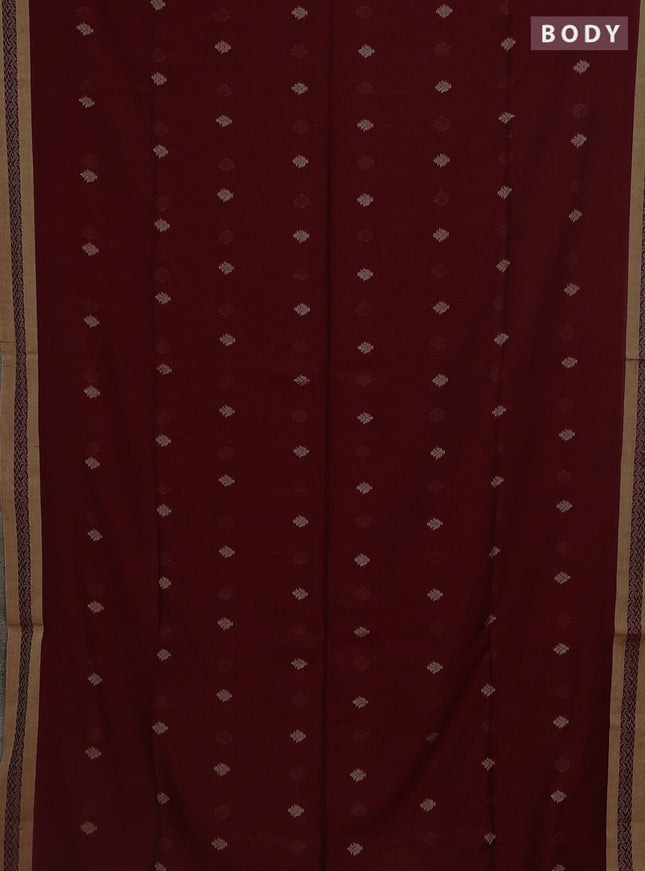 Khadi cotton saree maroon and sandal with allover thread woven buttas and thread woven border