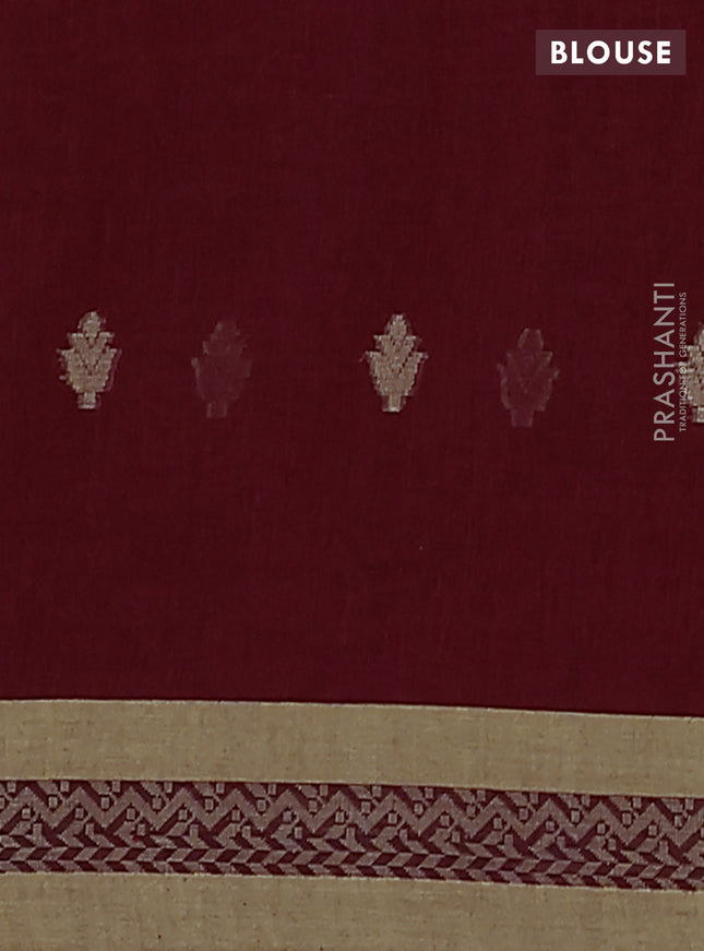 Khadi cotton saree maroon and sandal with allover thread woven buttas and thread woven border