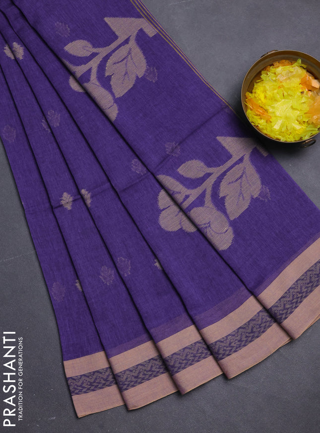 Khadi cotton saree violet and sandal with allover thread woven buttas and thread woven border
