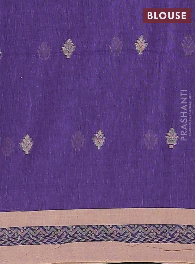 Khadi cotton saree violet and sandal with allover thread woven buttas and thread woven border