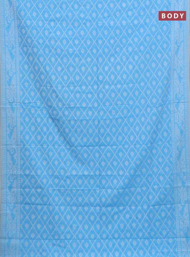 Khadi cotton saree teal blue with allover thread woven buttas and thread woven border