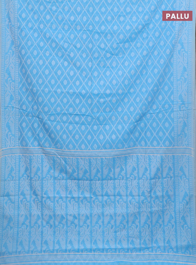 Khadi cotton saree teal blue with allover thread woven buttas and thread woven border