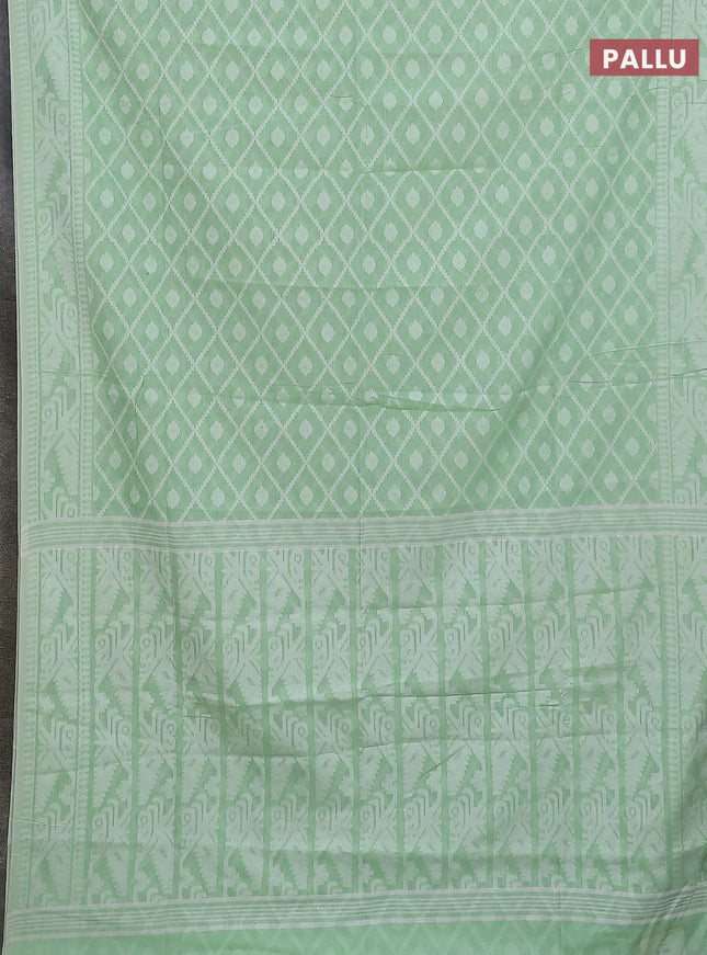 Khadi cotton saree pista green with allover thread woven buttas and thread woven border