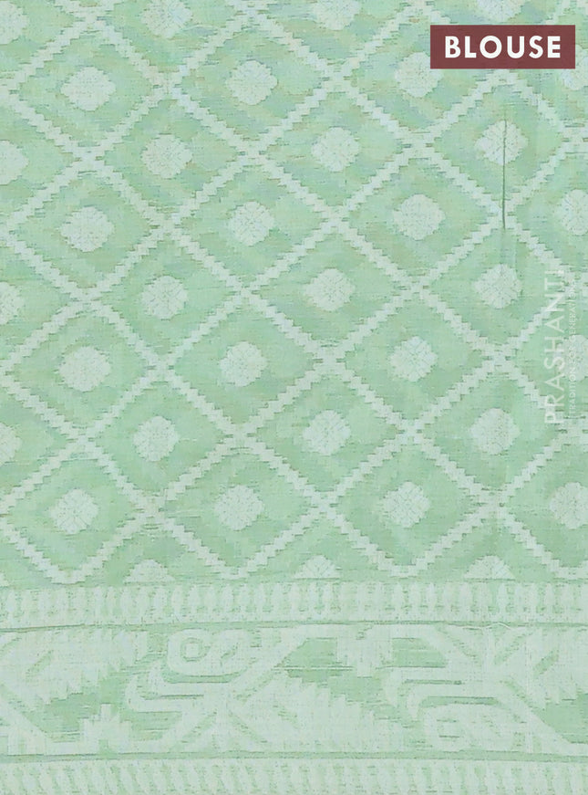 Khadi cotton saree pista green with allover thread woven buttas and thread woven border