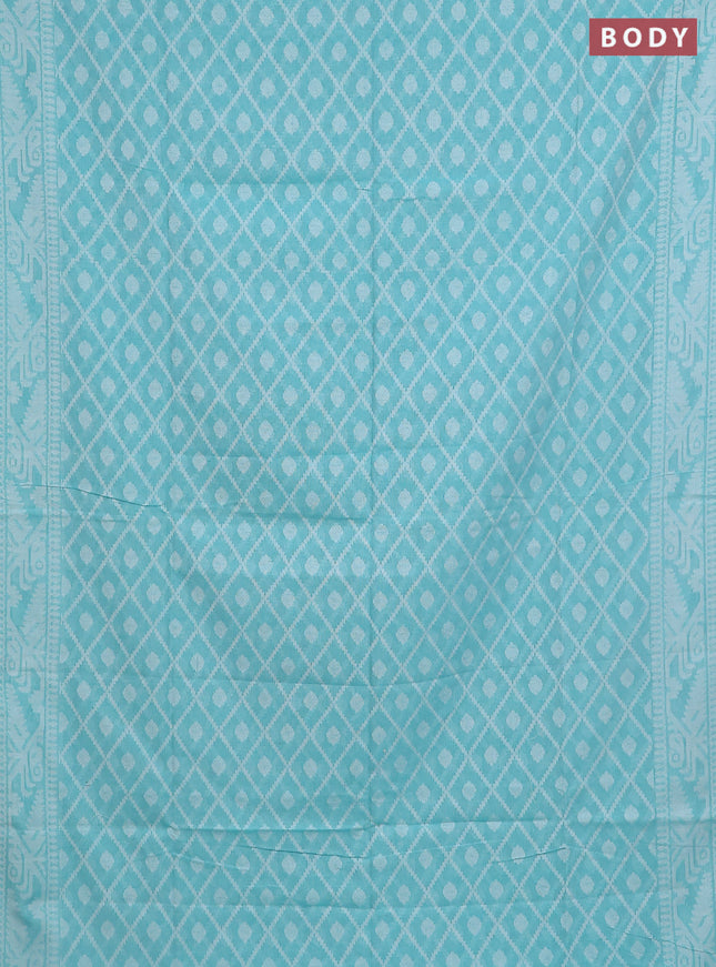 Khadi cotton saree teal green with allover thread woven buttas and thread woven border
