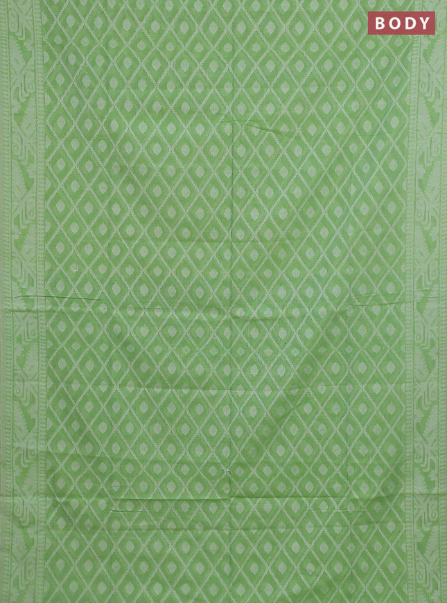 Khadi cotton saree light green with allover thread woven buttas and thread woven border