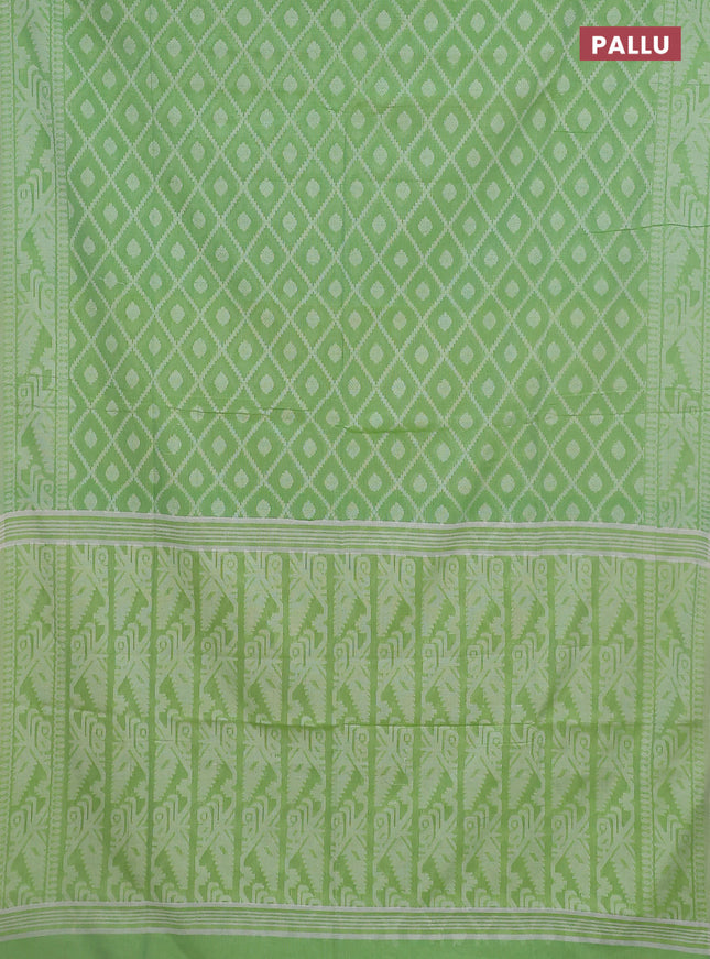 Khadi cotton saree light green with allover thread woven buttas and thread woven border
