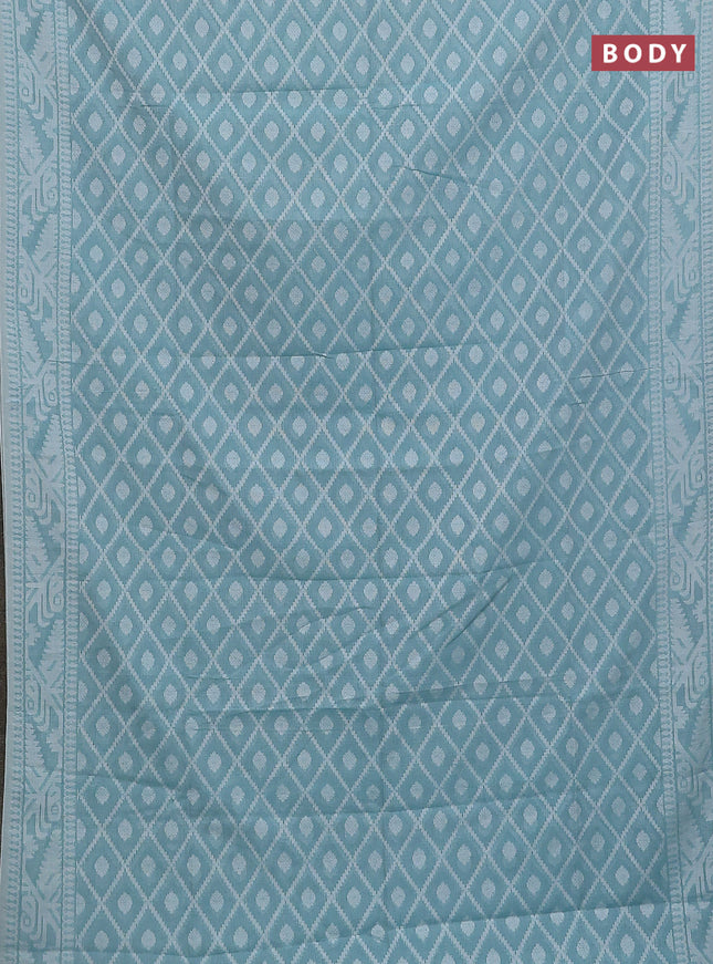 Khadi cotton saree teal green shade with allover thread woven buttas and thread woven border