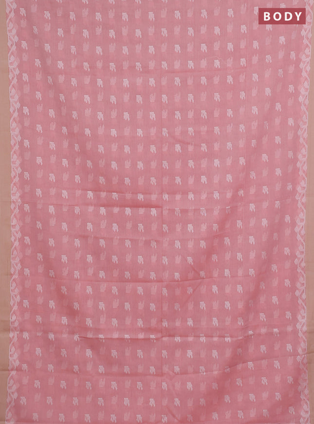 Khadi cotton saree peach shade and sandal with allover thread woven buttas and thread woven border